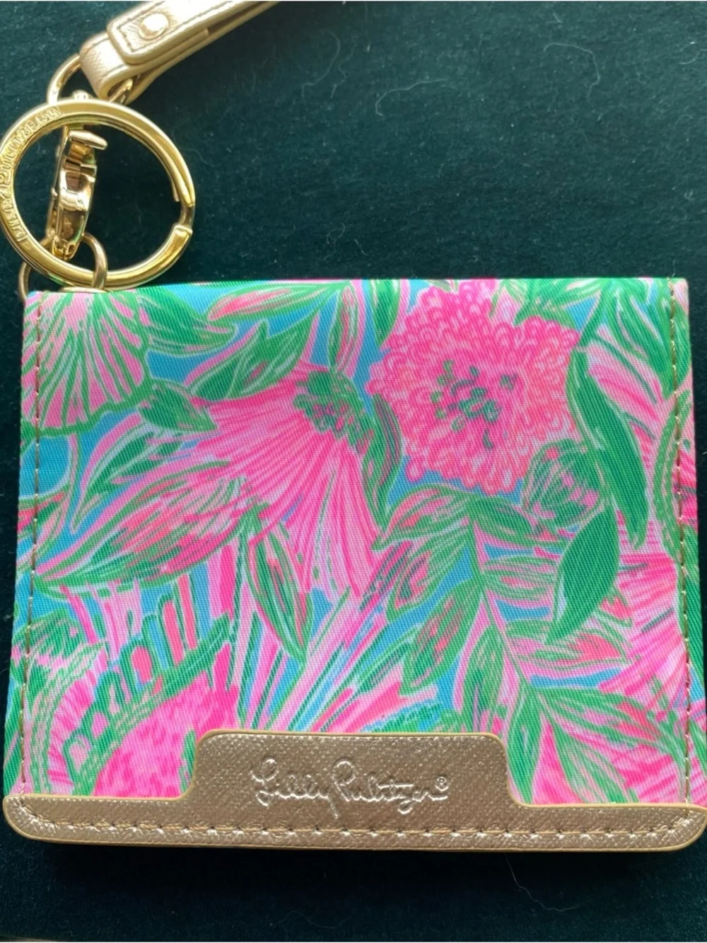 Lilly Pulitzer Pink & Green Floral Card Holder with Gold Strap